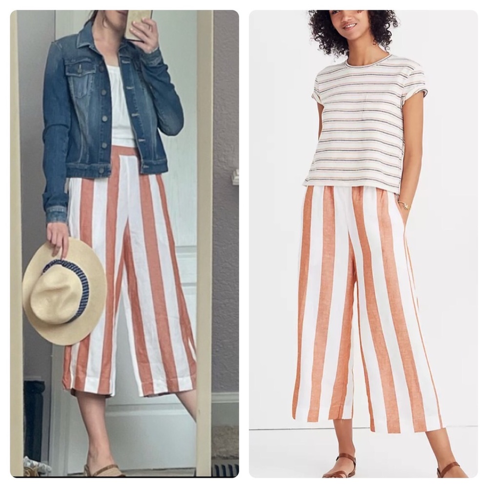Madewell Huston pull-on crop pants in Evelyn coral and white stripe